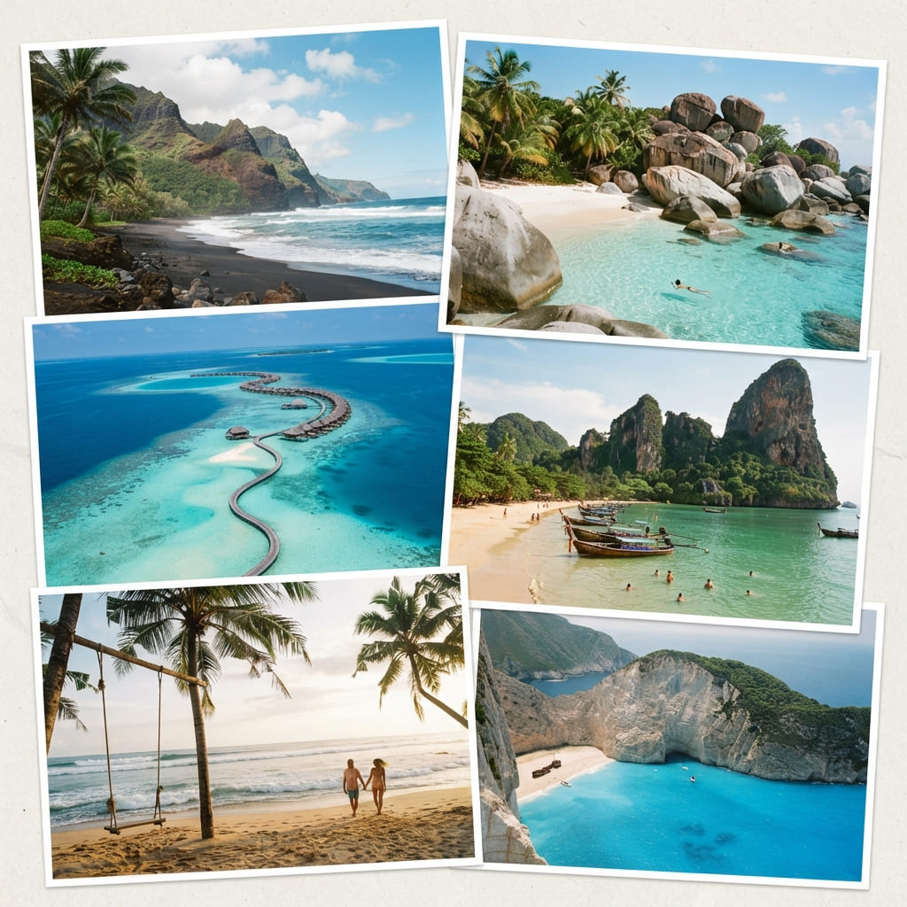 Beach bucket list destinations with tropical beaches, islands, and crystal-clear water