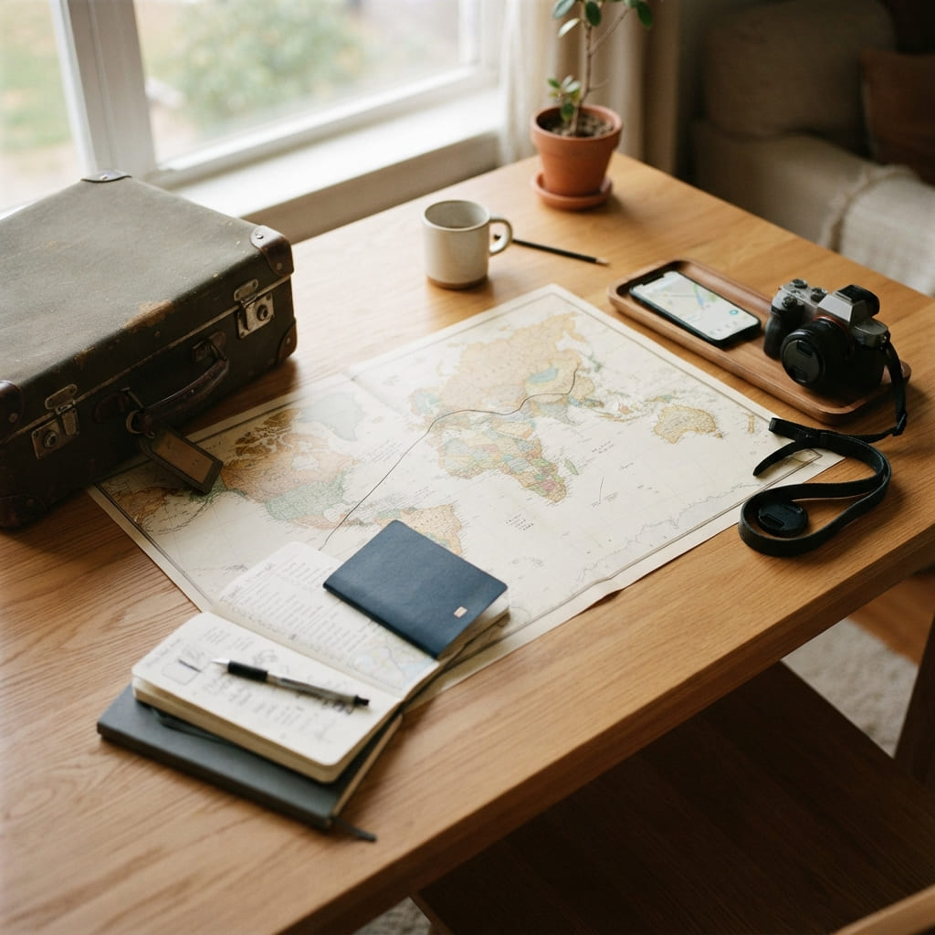 Tips for planning bucket list travel destinations with a map, passport, and travel itinerary