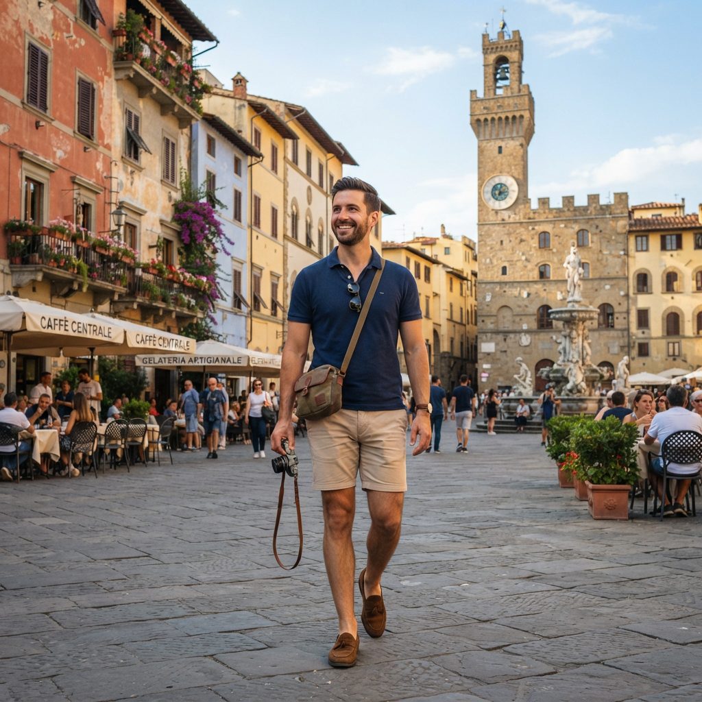 Polo shirt with chino shorts for smart casual Travel Outfits Europe