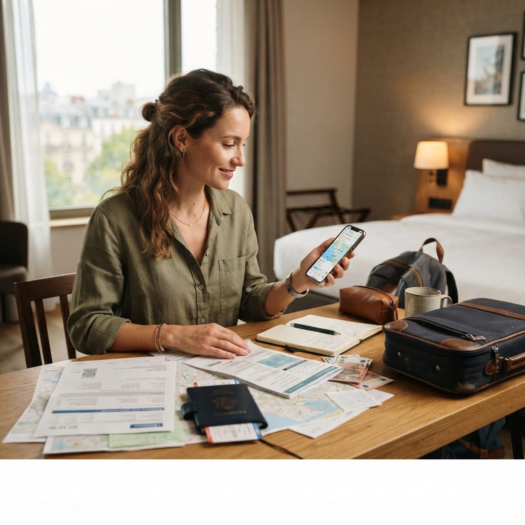  Confident traveler staying organized during a journey