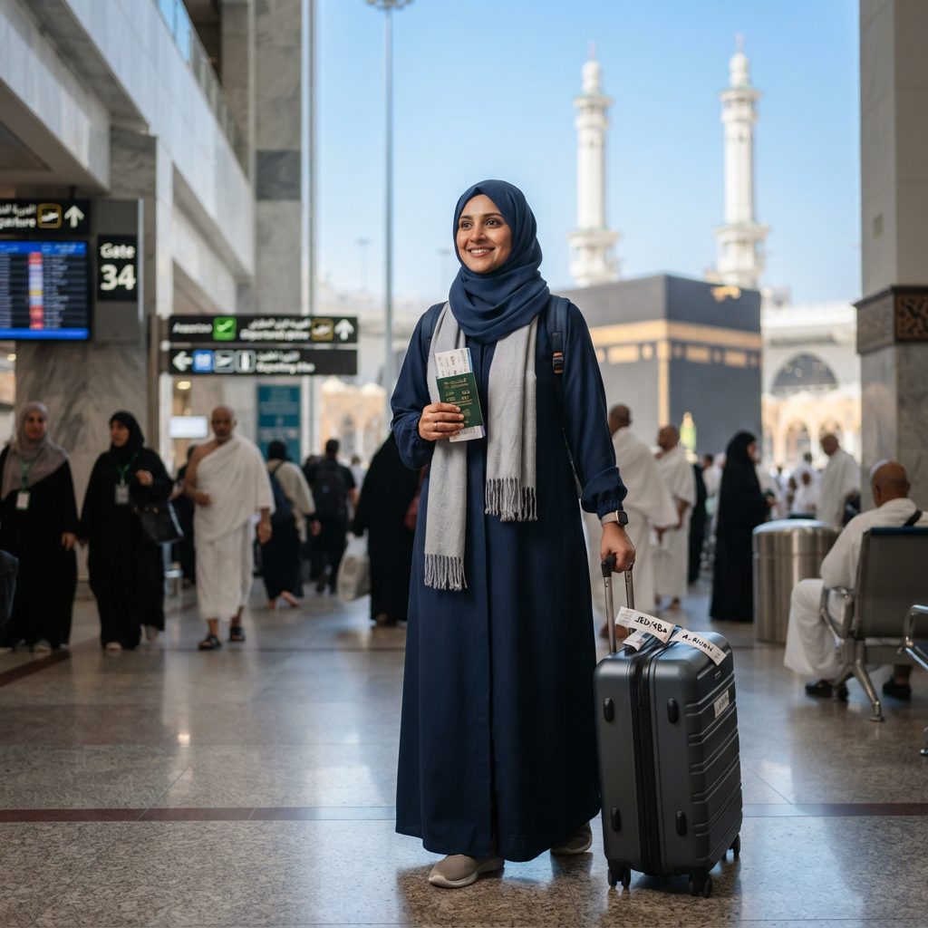 Travel Outfit Umrah preparation at the airport